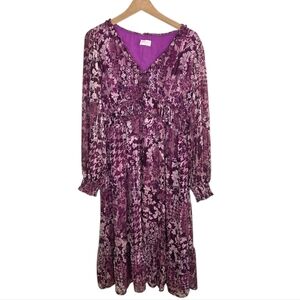 Hailey & Co | Boho Burgundy Floral Long Sheer Sleeve Midi Dress Size Large